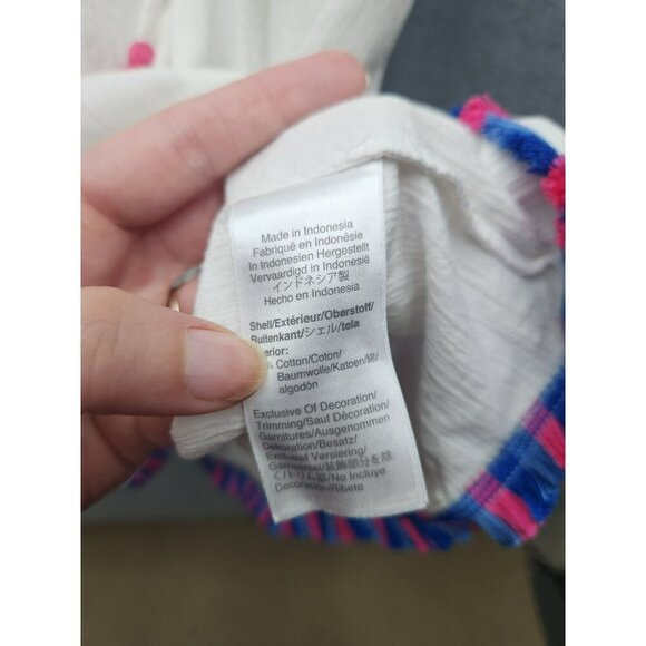 J.Crew White Beach Tunic Top With Colorful Fringe Trim & Tassel Ties L - Picture 3 of 6